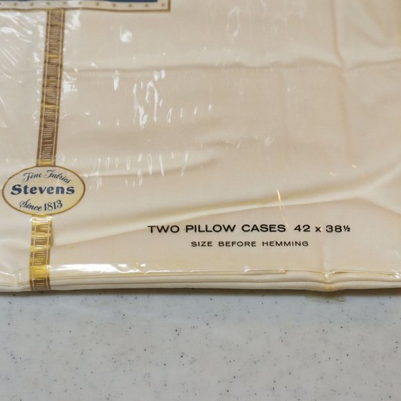 NWD Vtg Stevens Beauticale Cotton 200 Thread (2) Cream Pillow Cases 42 x 38.5 - Picture 4 of 11